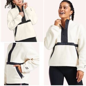 Peloton Sherpa 1/2 Zip Pullover Cream with Black Trim, Size Medium EUC